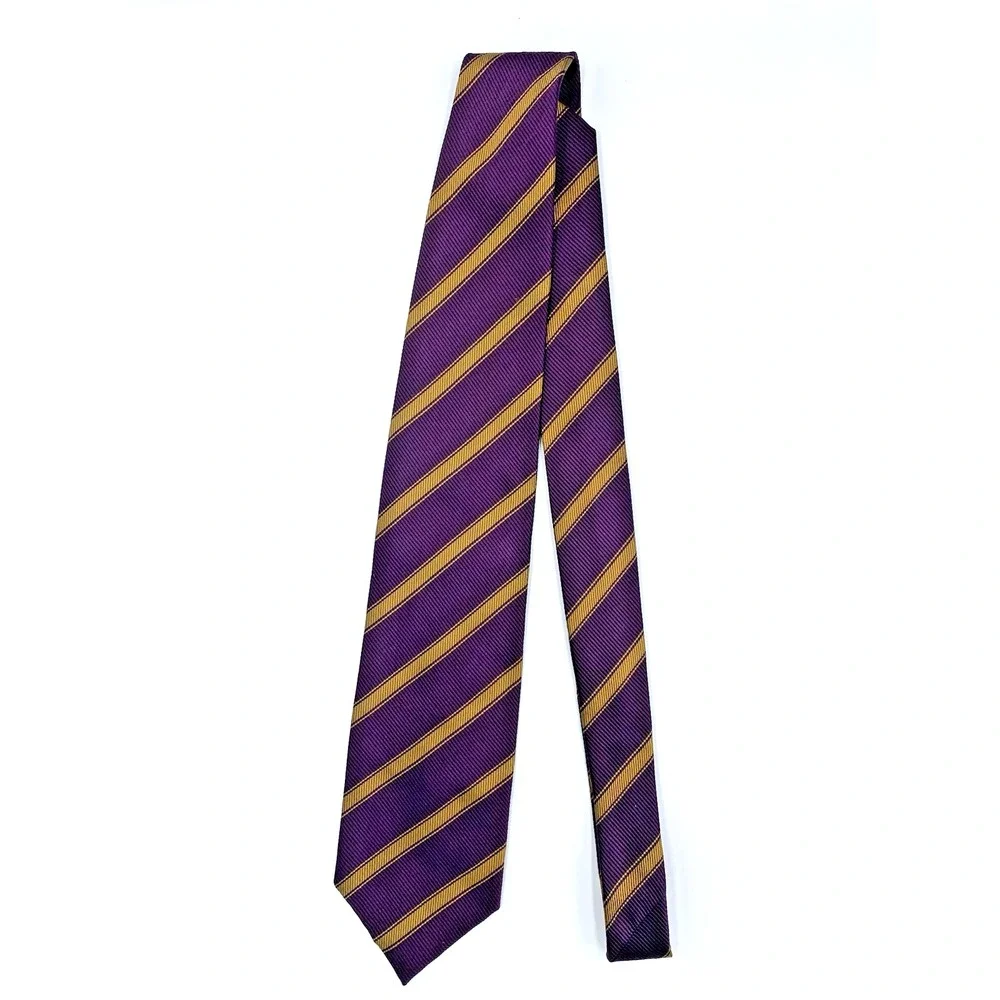 JZ Richards Repp 100% Silk Men's Tie Purple Gold Hand Made in USA - 61